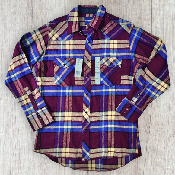 NWT Deadstock WRANGLER Plaid Flannel MW5141M Snap Button Down Shirt Mens M - Picture 1 of 8
